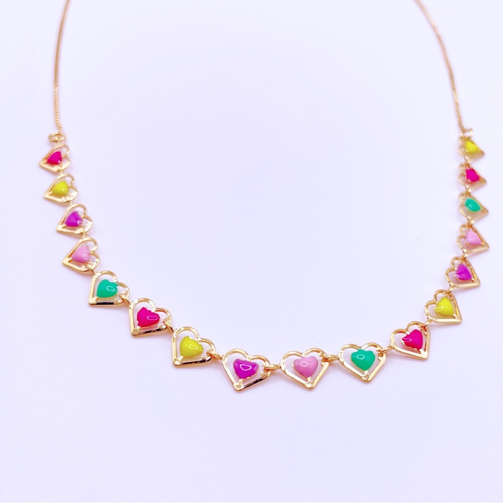 Gold Multicolor Heart Pendant Necklace - Women Jewelry